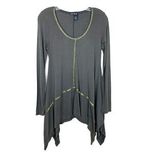 DKNY Jeans Womens M Tunic Top Knit Sharkbite Hem Green Whimsy Goth Fairy Witchy